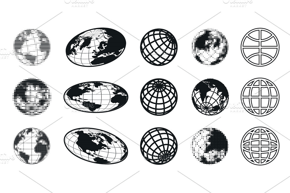 Y2k Earth planet icons set isolated, an Object Illustration by art PVP - market