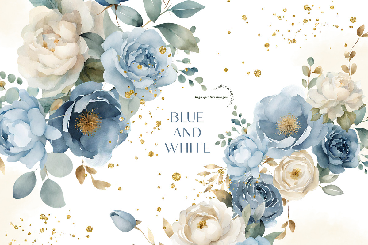 Elegant Navy & White Flowers Clipart, a Graphic by Sunflower Day Love (Photo 1 of 5)