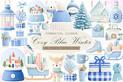 Cozy Blue Winter Watercolor Clipart, an Illustration by Sublimation Artist (Thumbnail 1 of 6)
