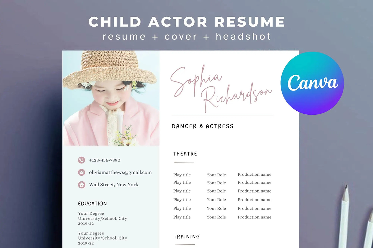 Child Actor Resume Template Canva, a Resume Template by Climbwithelevator (Photo 1 of 6)