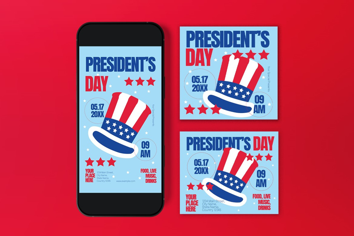 Blue Red President's Day Flyer Set, a Flyer Template by graphicook (Photo 3 of 3)
