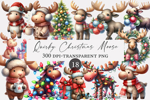 Quirky Christmas Moose Clipart Bundl, an Illustration by Designworld