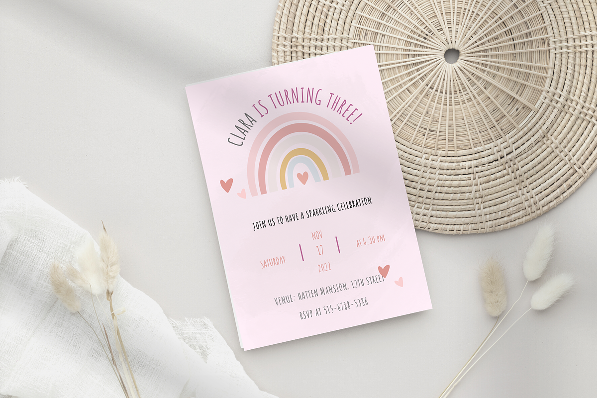 Rainbow Kids Birthday Invitation, a Card Template by ReneeW1 (Photo 1 of 3)
