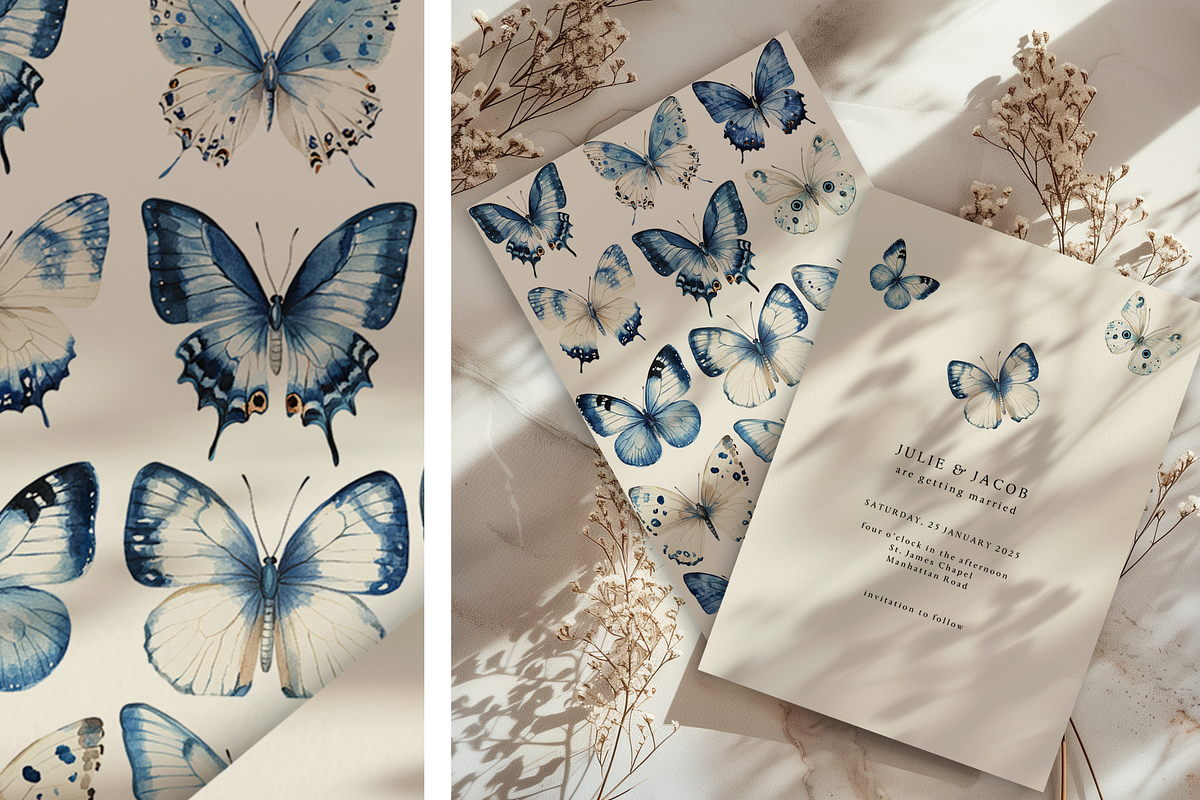 Azure - Blue Butterflies Clipart, a Decorative Illustration by ThaismotaCreativeCo (Photo 6 of 8)