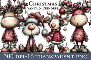 Funny Christmas Santa & Reindeer, an Illustration by Designworld