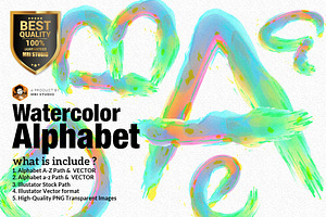 Watercolor Alphabet, a Font by MRI STUDIO