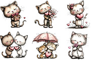 Whimsical Valentine Cats Clipart, an Illustration by CraftArtStudio (Thumbnail 5 of 6)