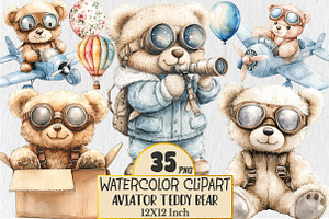 Aviator Teddy Bear Clipart, an Animal Illustration by Rose Art