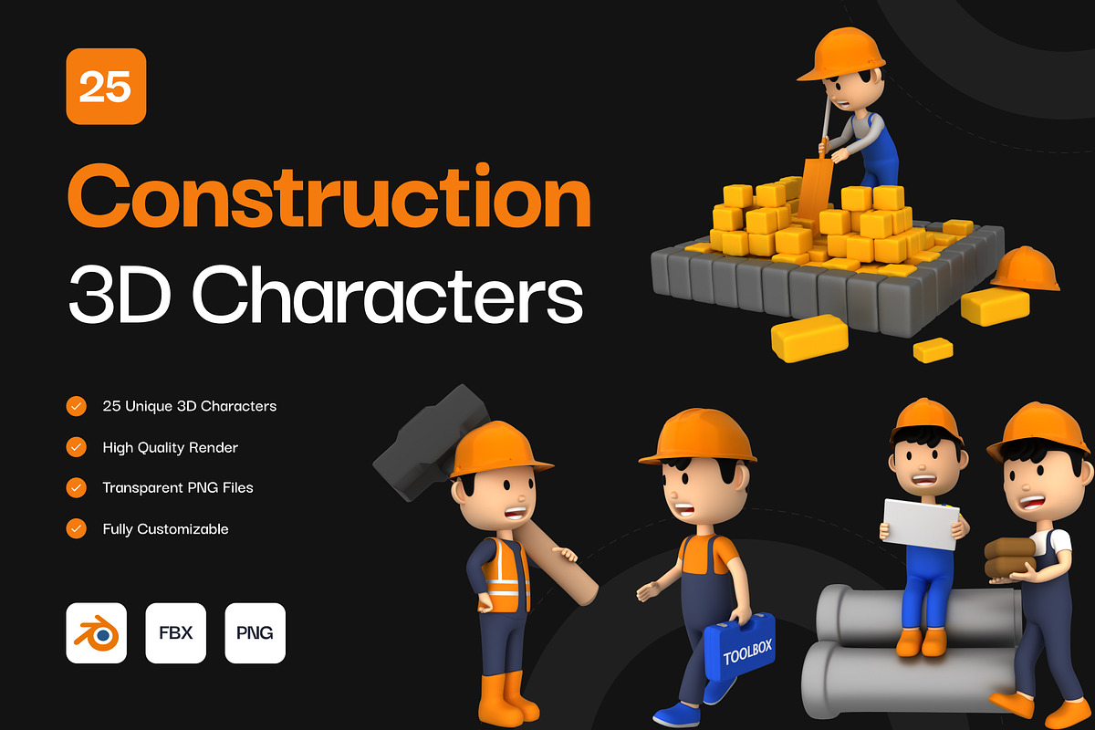 25 Construction 3D Characters, a Characters & Person 3D Model by Vectors Market (Photo 1 of 5)