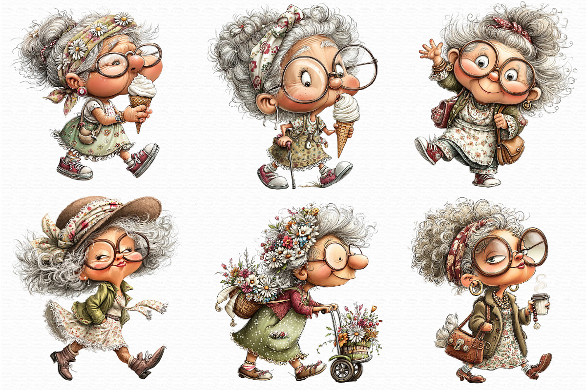 Funny Walking Grandma Clipart, an Illustration by Libby Wishes (Photo 3 of 7)