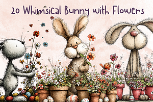 Whimsical Floral Easter Rabbit, an Animal Illustration by GiraffeCreative