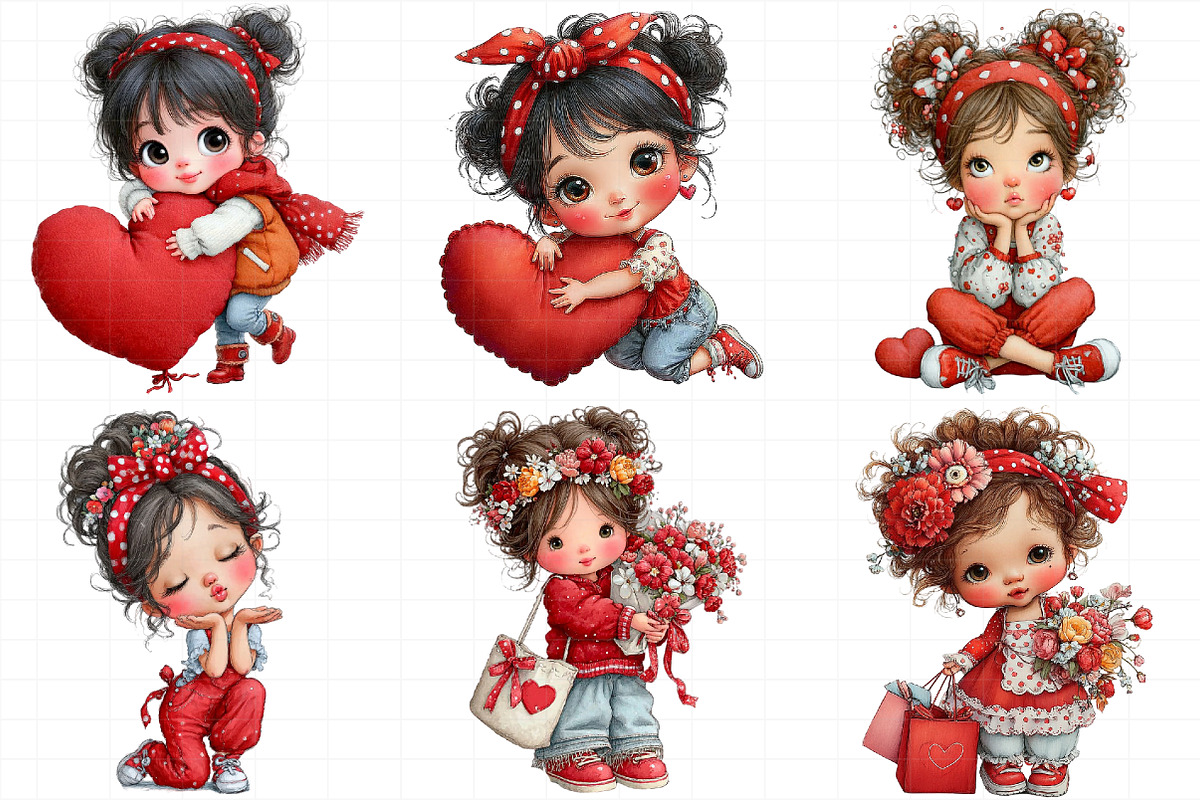Cute Little Valentine Girls Clipart, an Illustration by Daily.Designs (Photo 5 of 5)