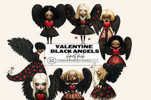 VALENTINE BLACK ANGELS CLIPART PACK, a Person Illustration by Daring Digies