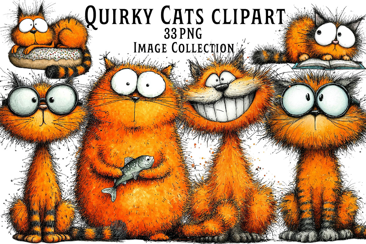 Quirky Cats Sublimation Clipart, an Illustration by Dream Creation (Photo 1 of 7)