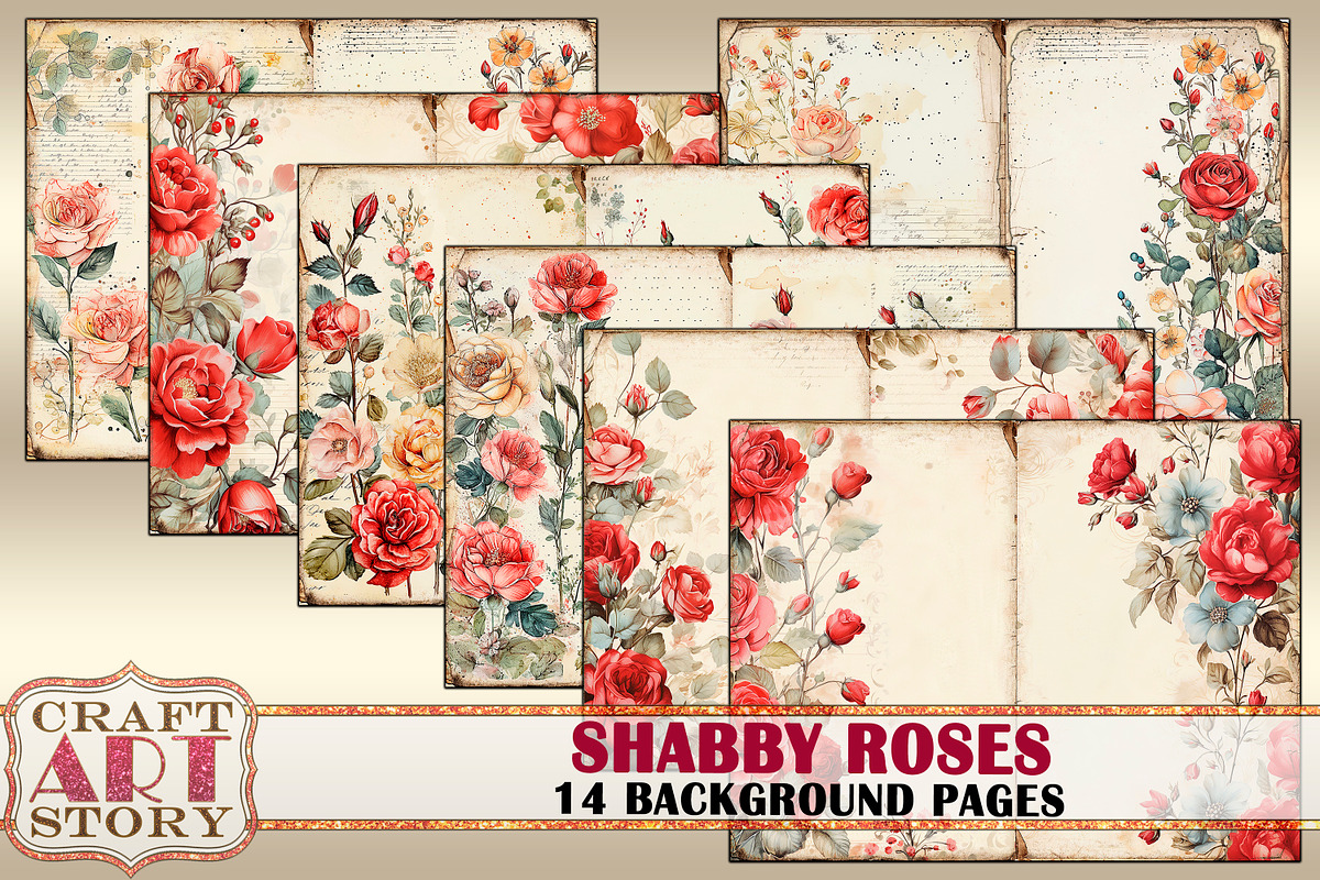 Shabby roses Blank background, a Decorative Illustration by CraftArtStory (Photo 3 of 3)