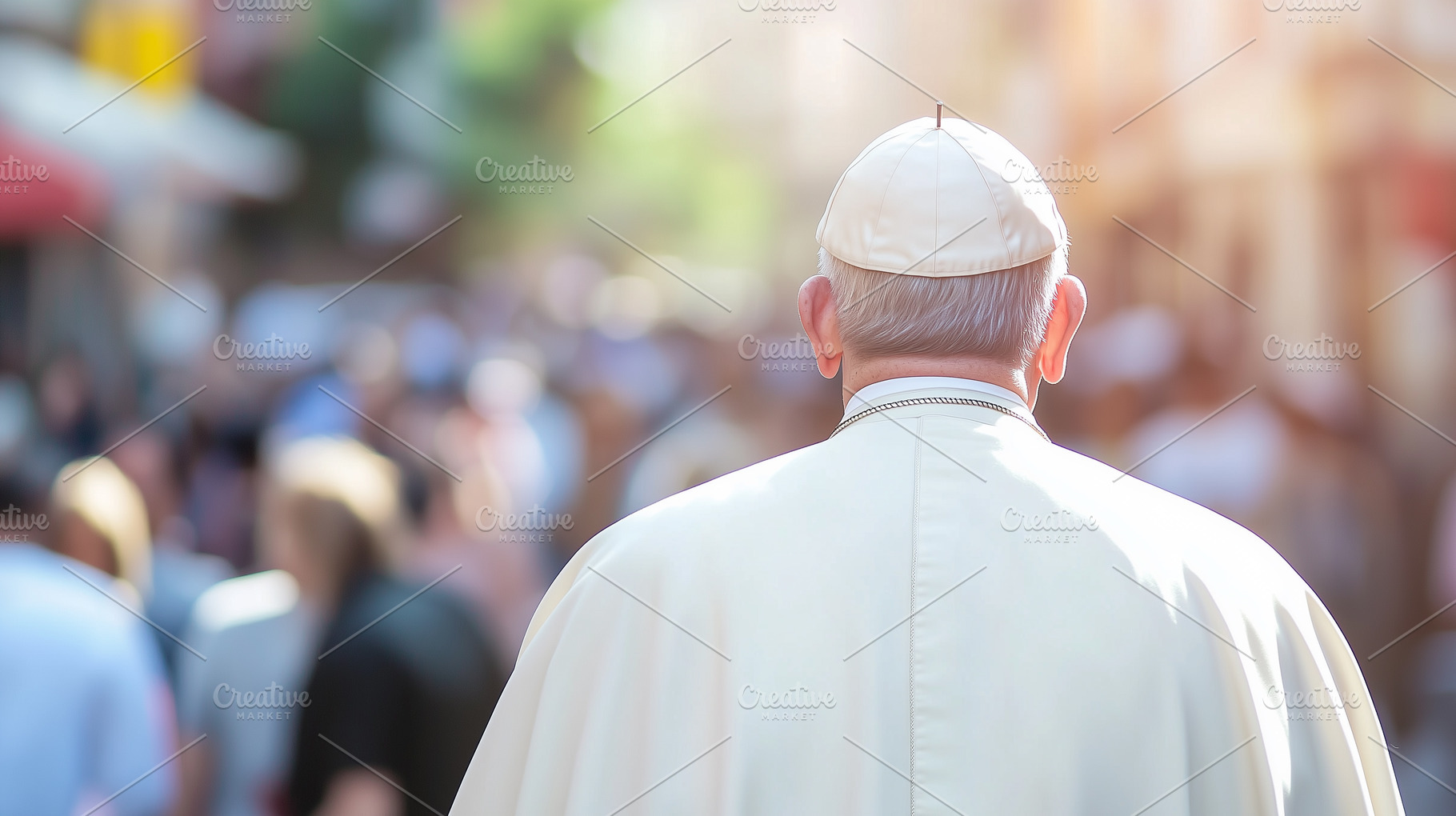 View from behind on pope in white, a Person Photo by MistyDay