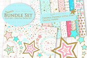 Pink Light Blue Gold Stars, a Texture Illustration by Mia's Graphic Design (Thumbnail 2 of 9)