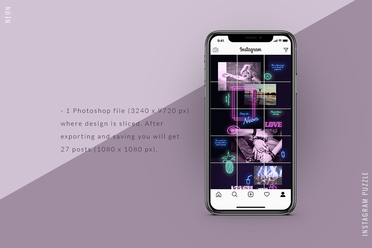 Instagram PUZZLE template - Neon, a Social Media Template by CreativeFolks (Photo 4 of 5)
