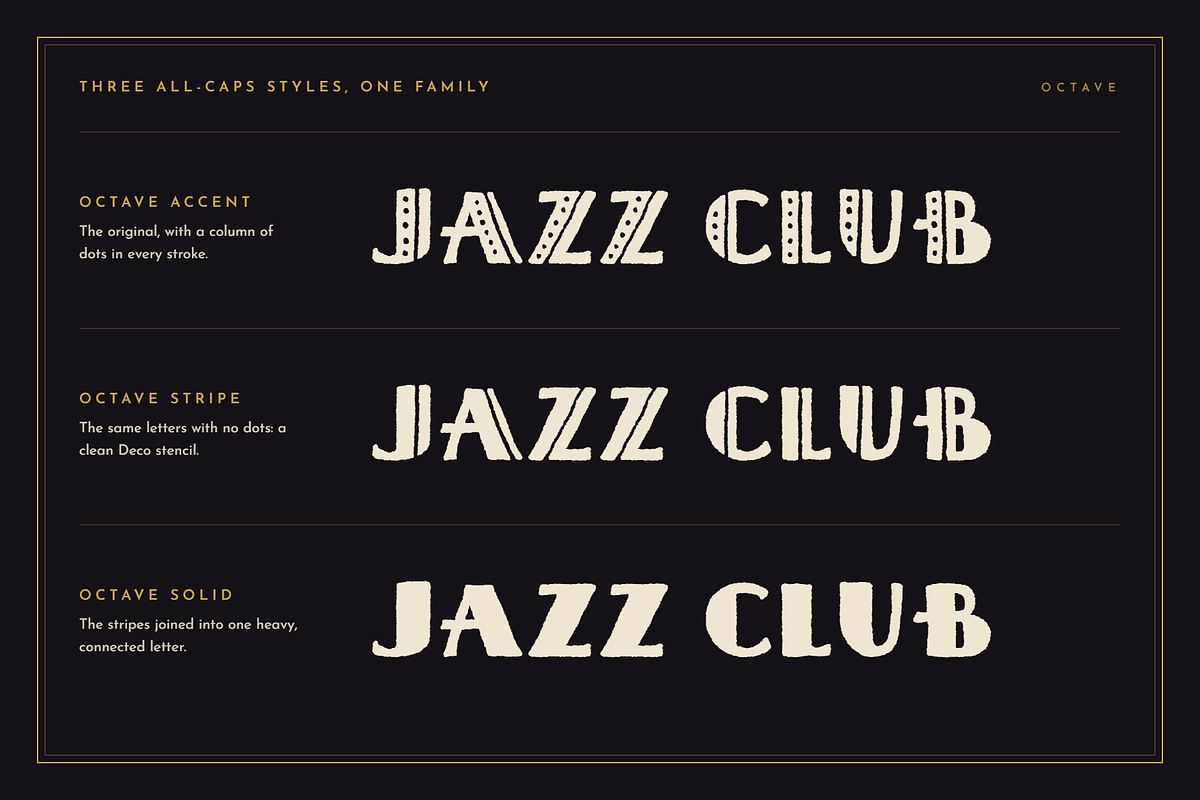 Octave 2.0 | An Art Deco Font Family, a Sans Serif Font by Lauren Hodges (Photo 3 of 13)