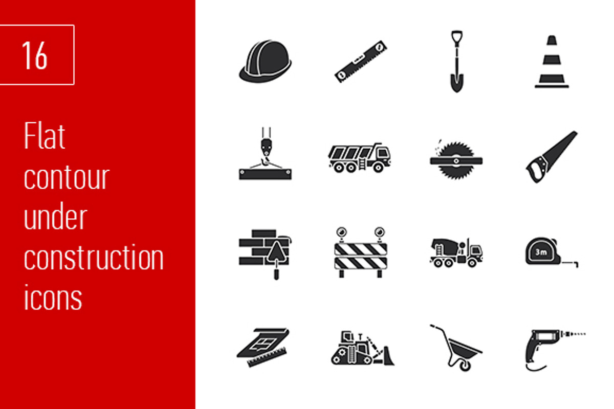 sixteen under construction icons, an Outline Icon by Anton