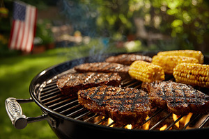 Grilled steaks and corn on the BBQ s, a Photo by Pixeness Studio