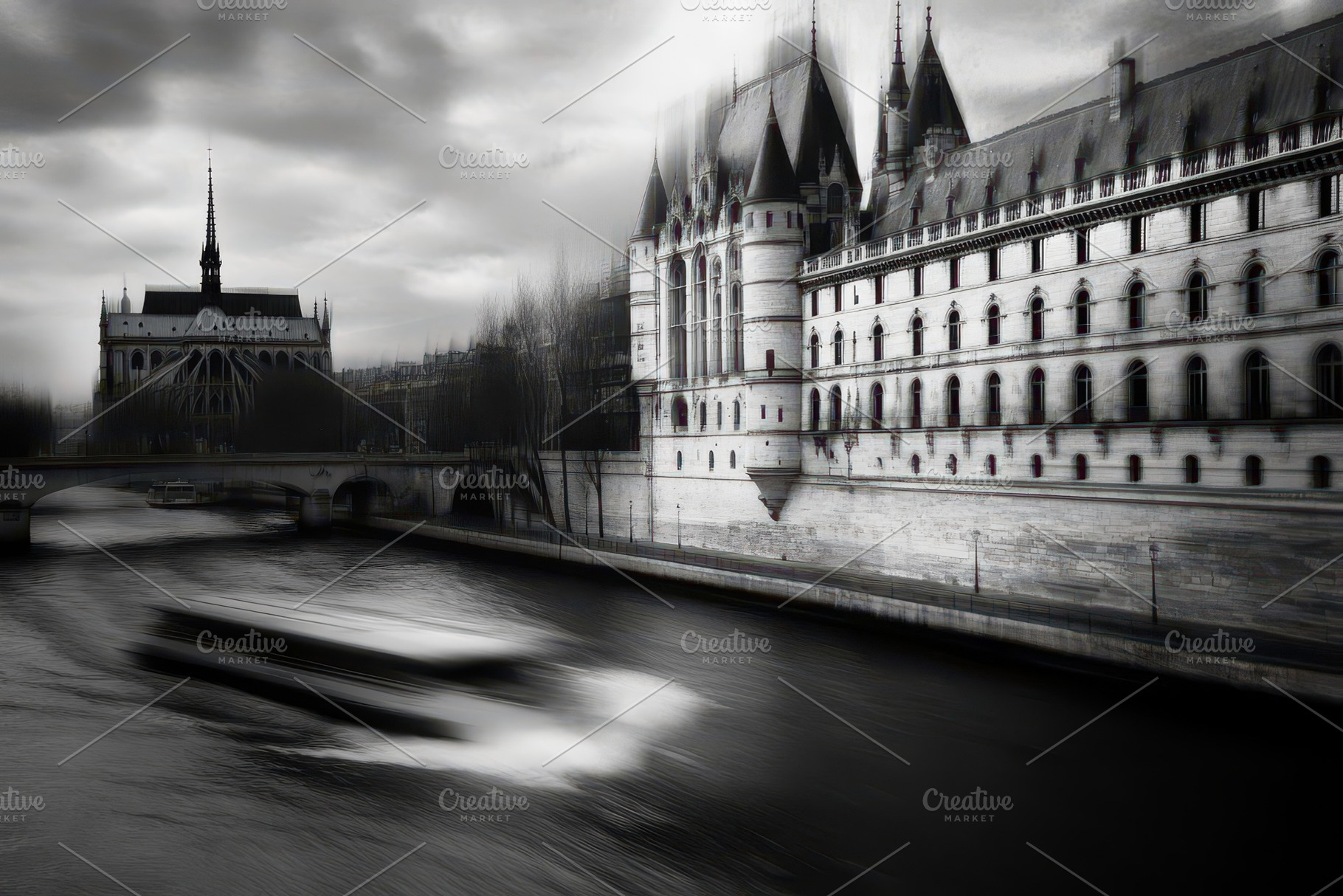 Conciergerie on the Seine with a boa, a Photo by Iftikhar Alam