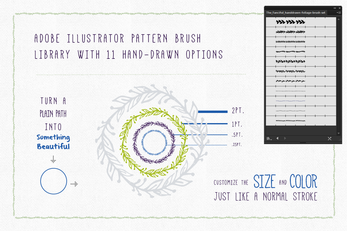 11 Hand-Drawn Illustrator Brushes, a Brush Add-On by Elvenmade Studio (Photo 1 of 2)