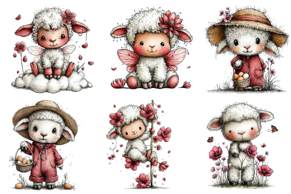 Whimsical Spring Lamb Clipart, an Illustration by Dream Creation (Photo 5 of 7)