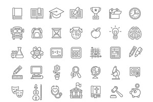 Flat Linear School Subjects Icons