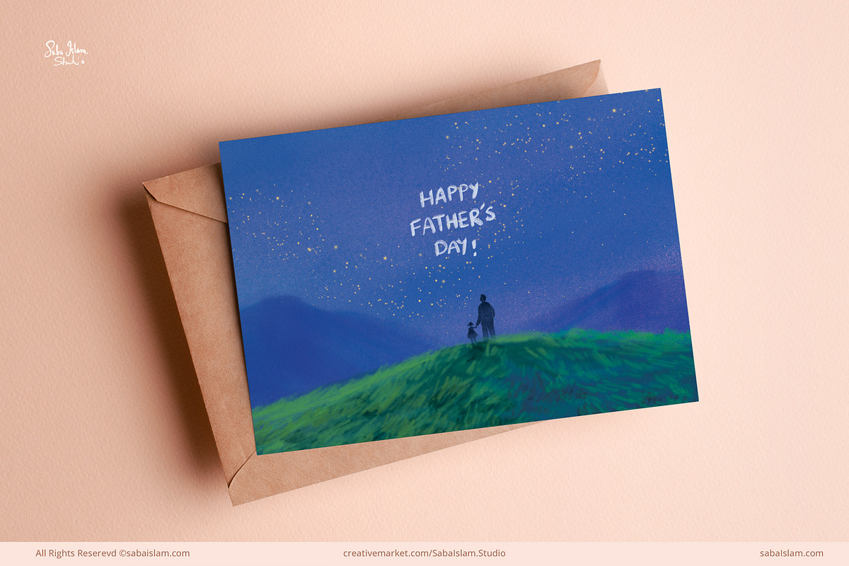 Mountain & Stars - Father's Day Card, a Card Template by SabaIslam.Studio (Photo 1 of 3)