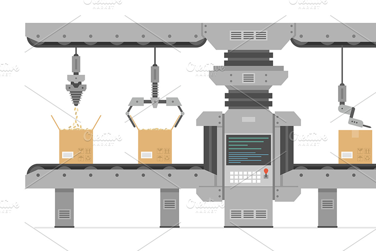 Automatic production conveyor, a Technology Illustration by Volyk (Photo 2 of 3)
