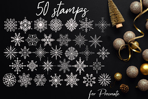 50 Snowflake Stamps For Procreate