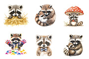 Watercolor Raccoon & Kit Clipart, an Illustration by CreationArt (Thumbnail 2 of 5)