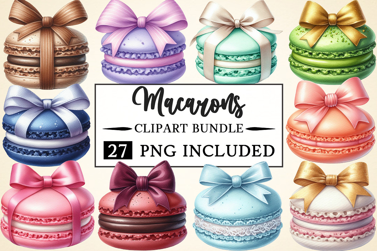 Macarons With Ribbon Bow Clipart, a Seasonal Illustration by Daily.Designs