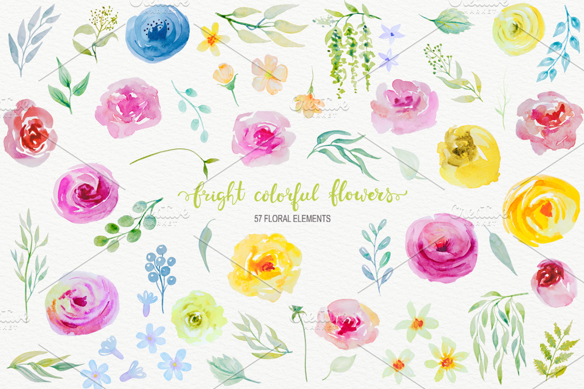 Bright watercolor flowers clipart, an Object Graphic by rosypatterns (Photo 4 of 5)