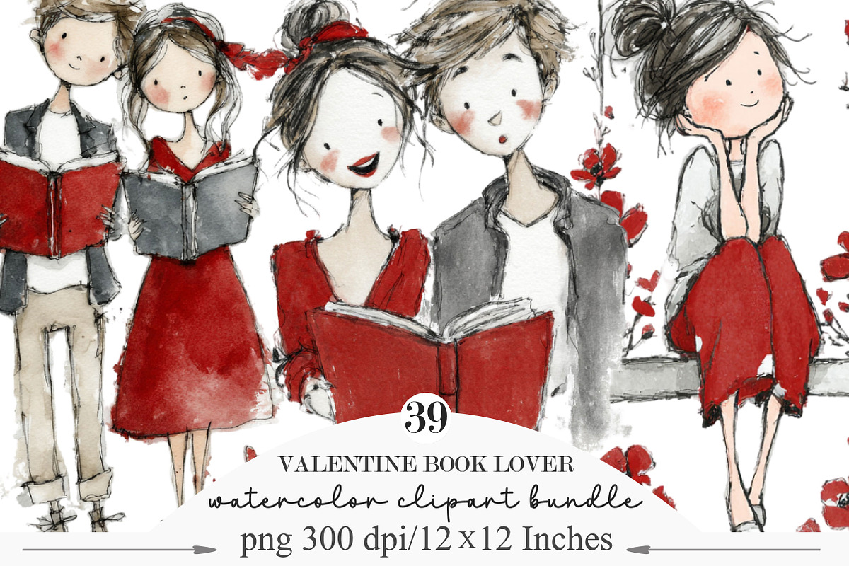 Valentine Book Lover Clipart Bundle, an Illustration by Designking (Photo 1 of 5)