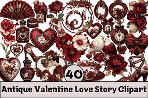Antique Valentine Love Story Clipart, an Illustration by Design Market