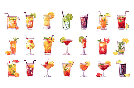 Refreshing Cartoon Summer Cocktails, a Food Illustration by LadadikArt