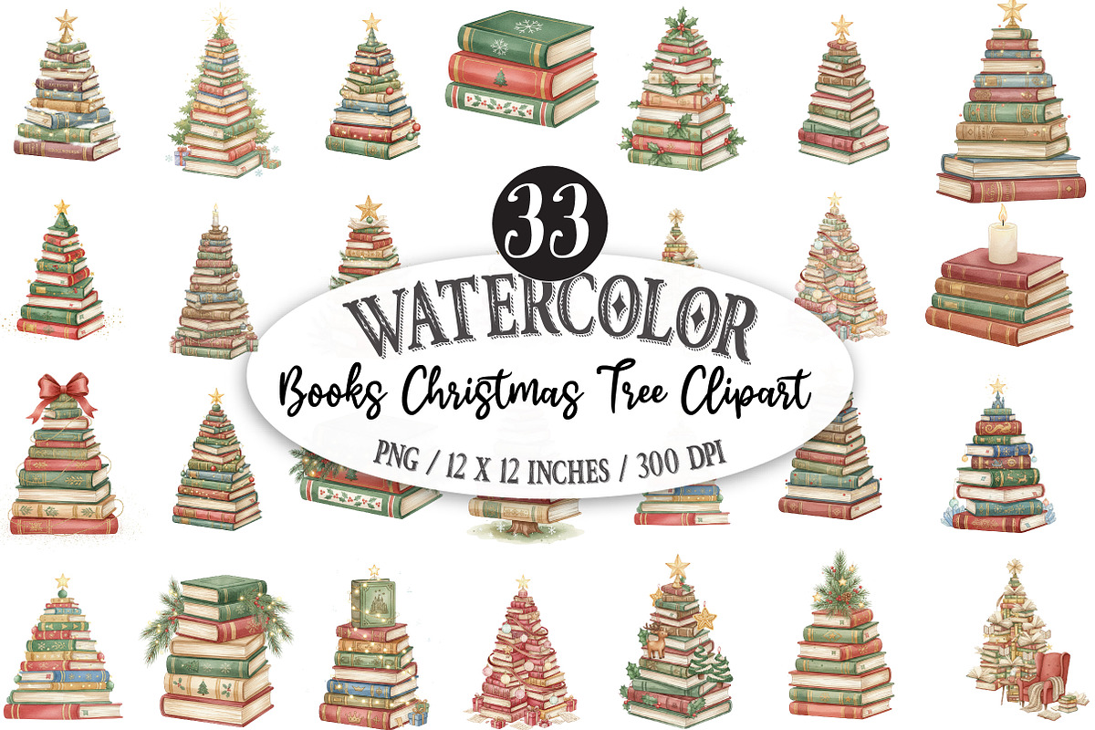 Books Christmas Tree Clipart, an Illustration by Designking (Photo 1 of 5)