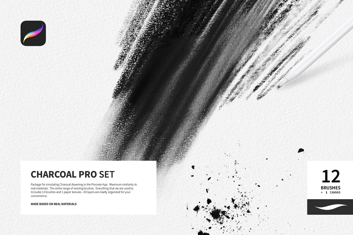 Charcoal Pro Set for Procreate App, a Brush Add-On by Roman Striga (Photo 1 of 6)