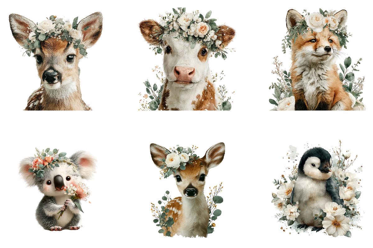 Floral Animals Clipart, a Seasonal Illustration by CreationArt (Photo 3 of 4)