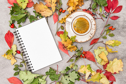 Notebook coffee Autumn flat lay, a Photo by LiliGraphie