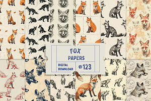 Fox Stamp Seamless Pattern Papers, a Pattern Graphic by Natural Planners