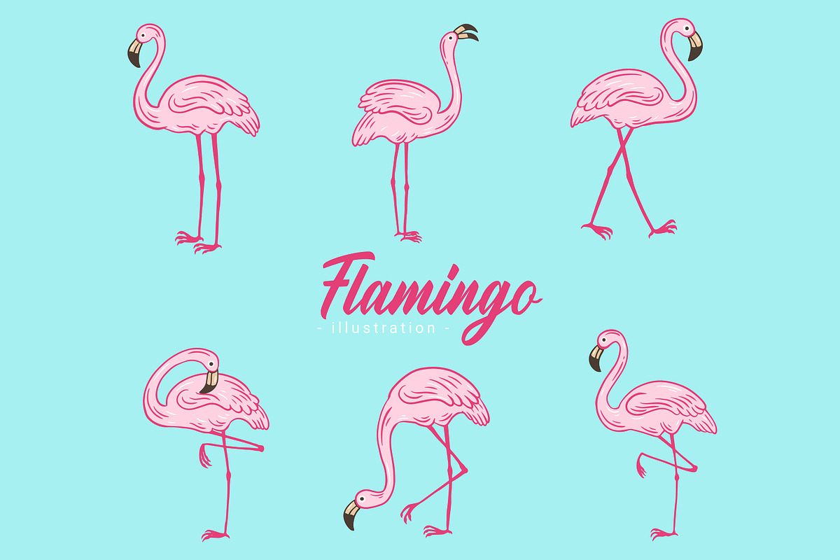 42 Set Cute Flamingo pink Bird, an Animal Illustration by Morspective (Photo 7 of 9)