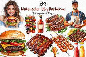 Watercolor BBQ Barbecue Clipart, an Illustration by Craft Nest