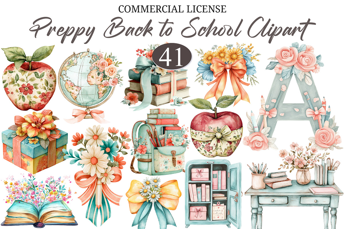 Preppy Back to School Clipart, a Seasonal Illustration by designcity5 (Photo 1 of 5)
