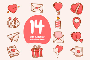 14 Kawaii Icons & Stickers Valentine