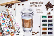 Watercolor coffee set illustration., a Food Illustration by Lina's store (Thumbnail 1 of 5)