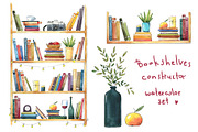 watercolor bookshelf with books set, a Decorative Illustration by Kamenuka (Thumbnail 1 of 4)