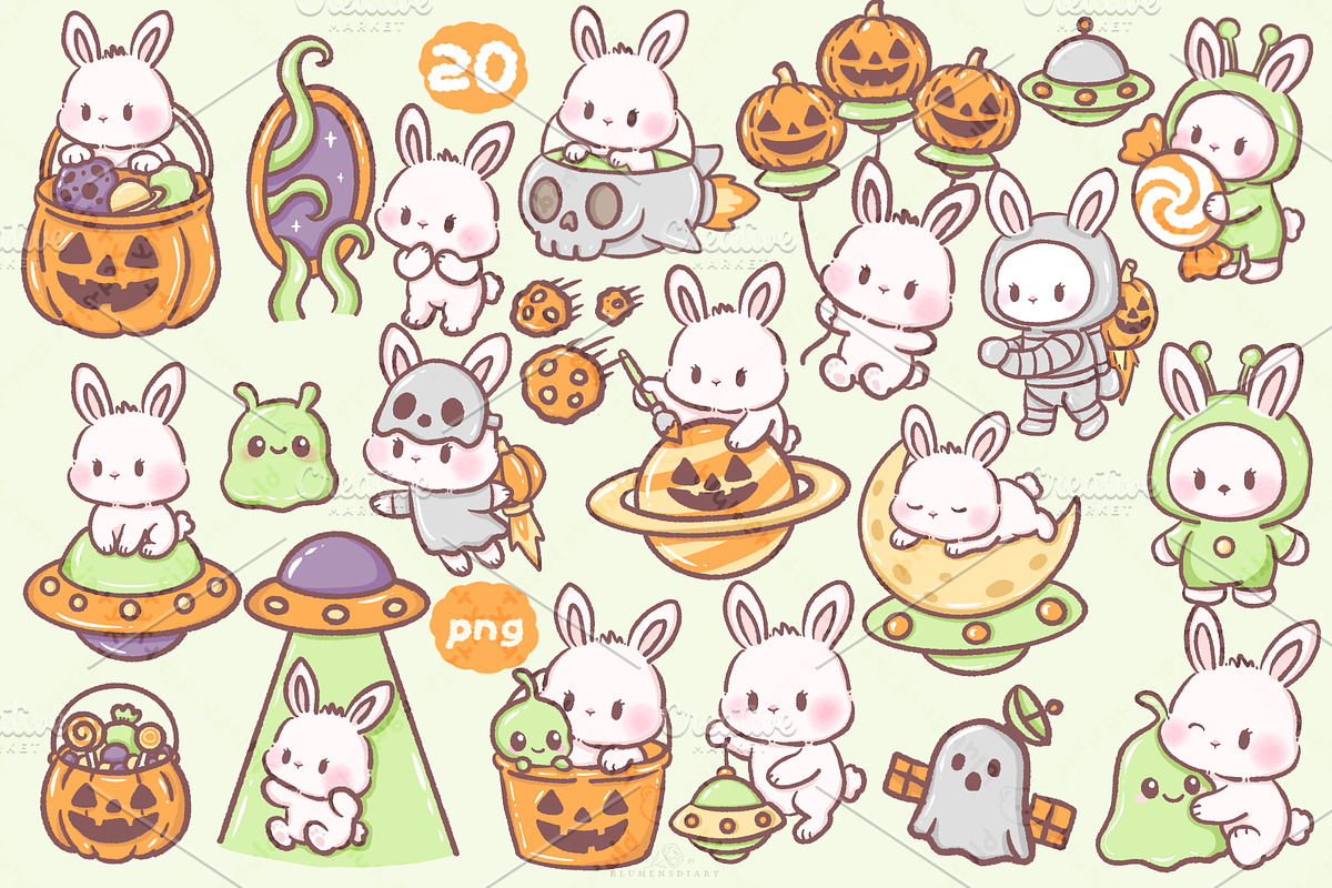 Cute Bunny Clipart PNG Bundle, an Animal Illustration by Blumensdiary (Photo 4 of 11)